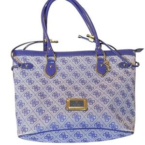Guess Purse Lavender Blue Gold Accent PVC Logo Women's Shoulder Bag with Charms